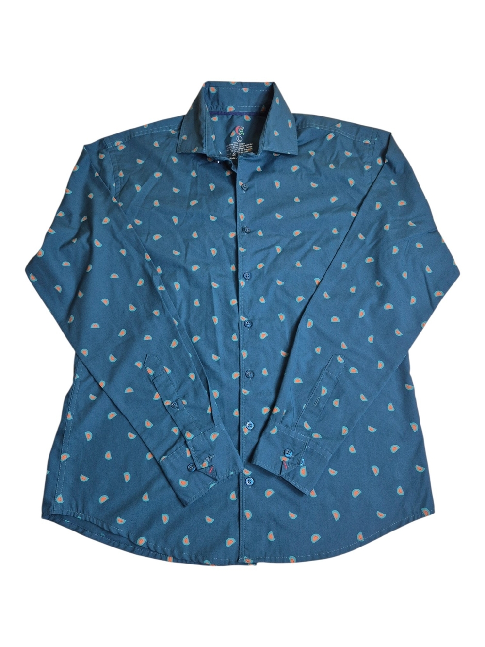 CG Men's Size Large Teal Blue Watermelon Print Button Down Shirt